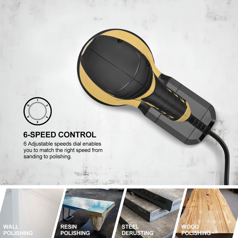 Inequalit Random Orbital Sander, 2.5Amp 4.9-Inch Corded Palm Sander, Max 13000 OPM Electric Drywall Sander with 6 Variable Speed, 20Pcs Sandpapers and Dust Bag for Woodworking, Sanding, Polishing