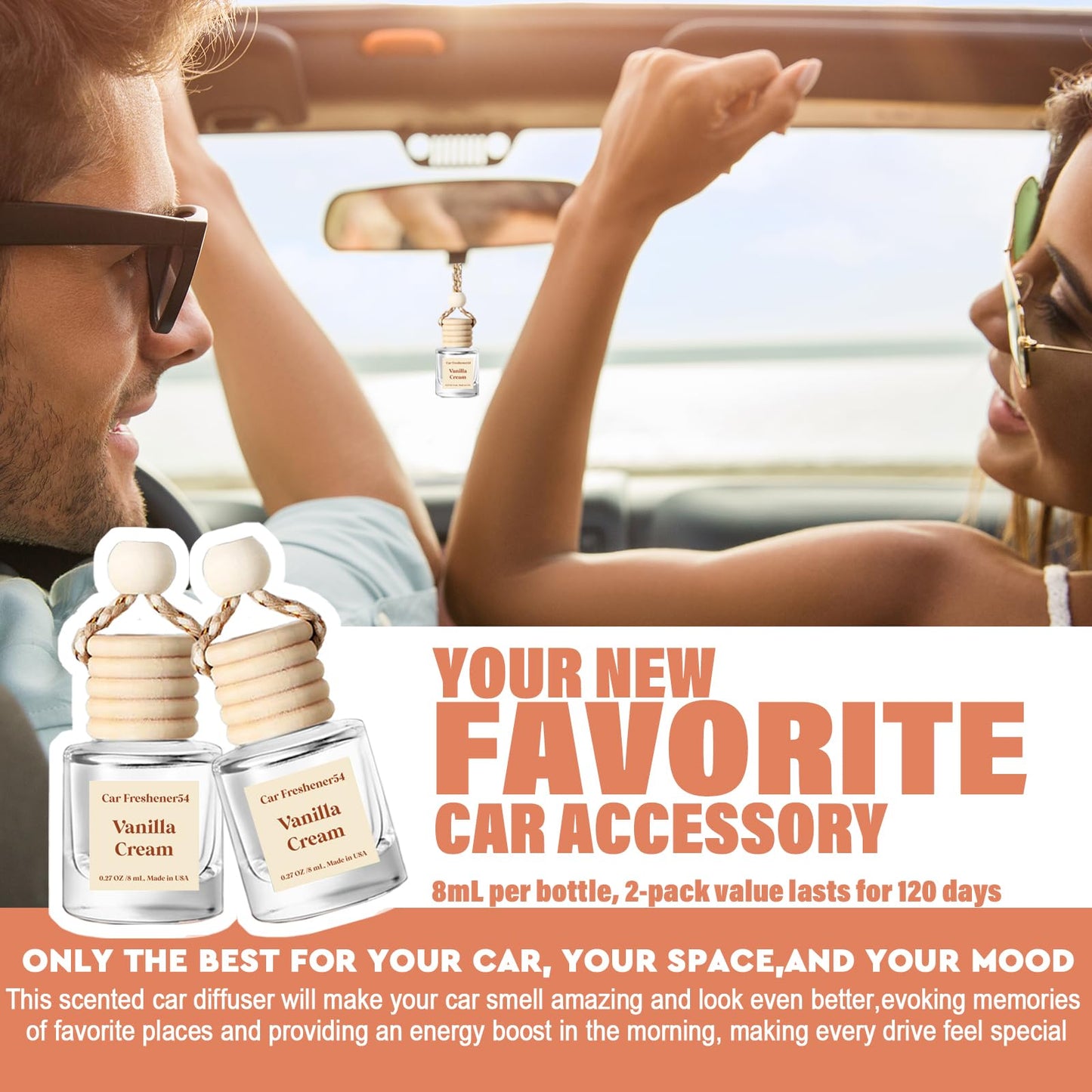 HoogaLife Car Air Freshener Diffuser 2 Pack Hanging Air Freshener Diffuser - Vanilla Cream Fragrance Oil Air D iffuser for Car, 45+ days Long Lasting Fragrance Made in USA C ar Air Fresheners