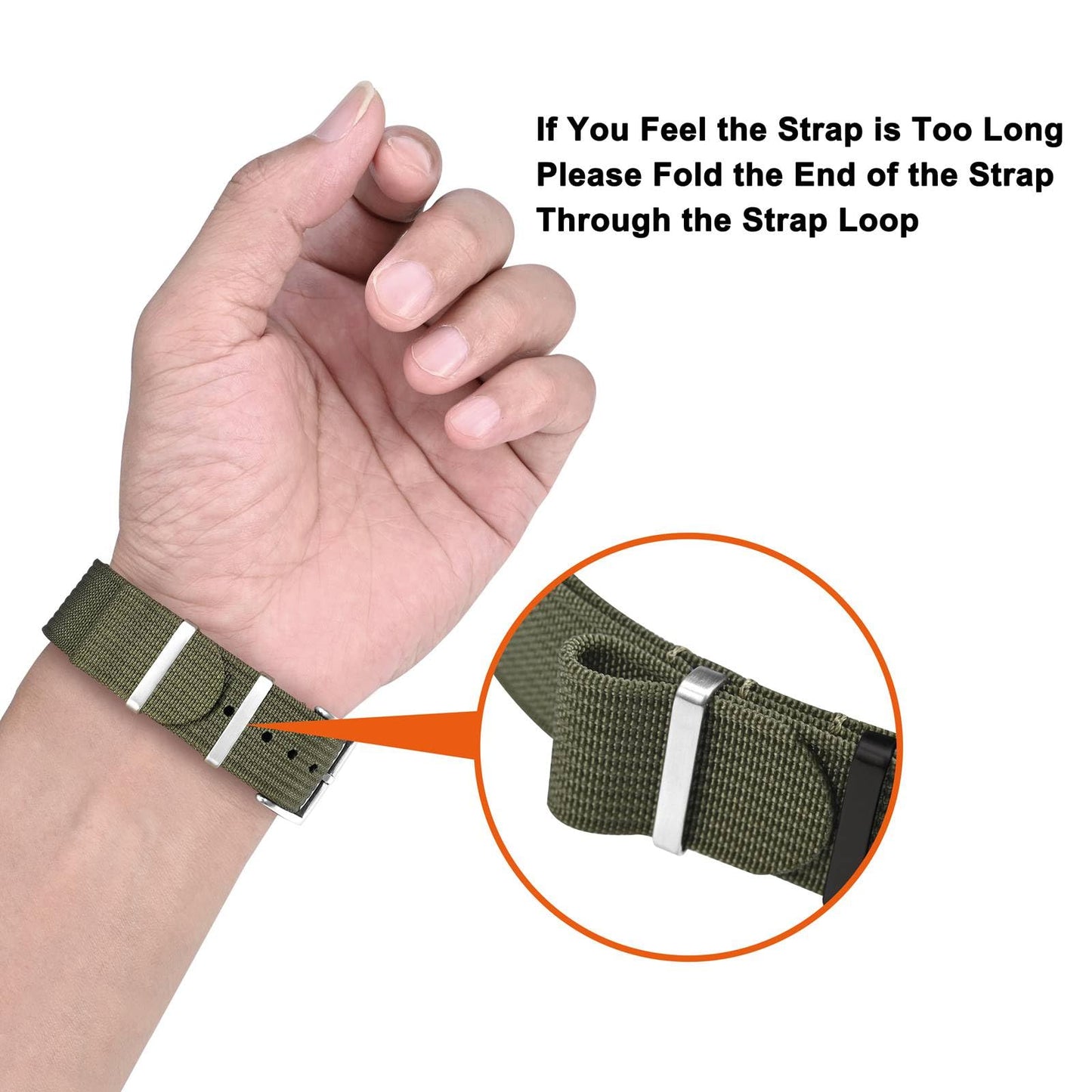 ANNEFIT Nylon Watch Strap 18mm, One-Piece Waterproof Military Watch Band with Heavy Silver Buckle (Army Green)
