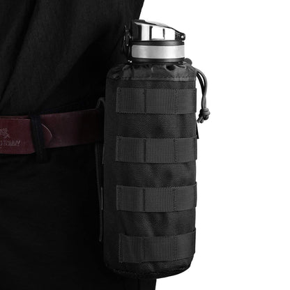 Gonex Tactical Military MOLLE Water Bottle Pouch, Drawstring Open Top & Mesh Bottom Travel Water Bottle Bag Tactical Hydration Carrier Black