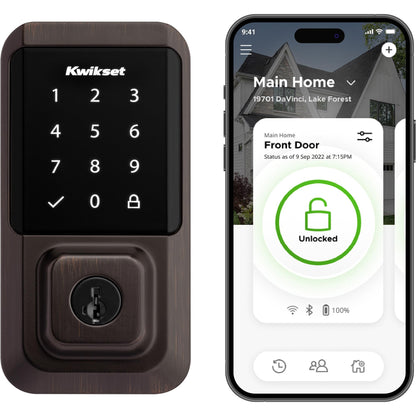 Kwikset Halo Wi-Fi Smart Lock, Keyless Entry Front Door Touchscreen Deadbolt, App Control, Grade AAA Certified, Easy Install No Hub, Venetian Bronze Finish, Digital Remote Lock