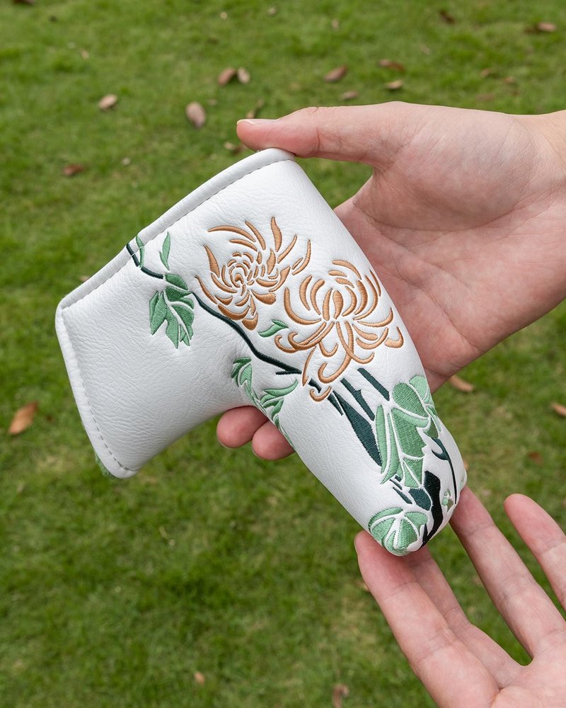 Chrysanthemum Golf Head Covers, Floral Style Blade Putter Cover, Unique Design Golf Club Covers Funny, Golf Headcovers PU Leather and Advanced Embroidery with Soft Inner Lined for Most Brands - Autumn