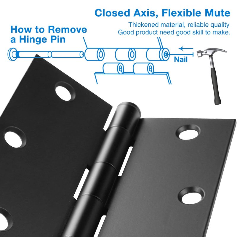 18 Pack 3 1/2 Inch Matte Black Door Hinges 3.5" Interior Square Iron Bifold Silver Standard Residential 3 ½"Satin Nickels Hinge for Doors Hardware Kit Tool Office Bedroom Study Living Room Decor