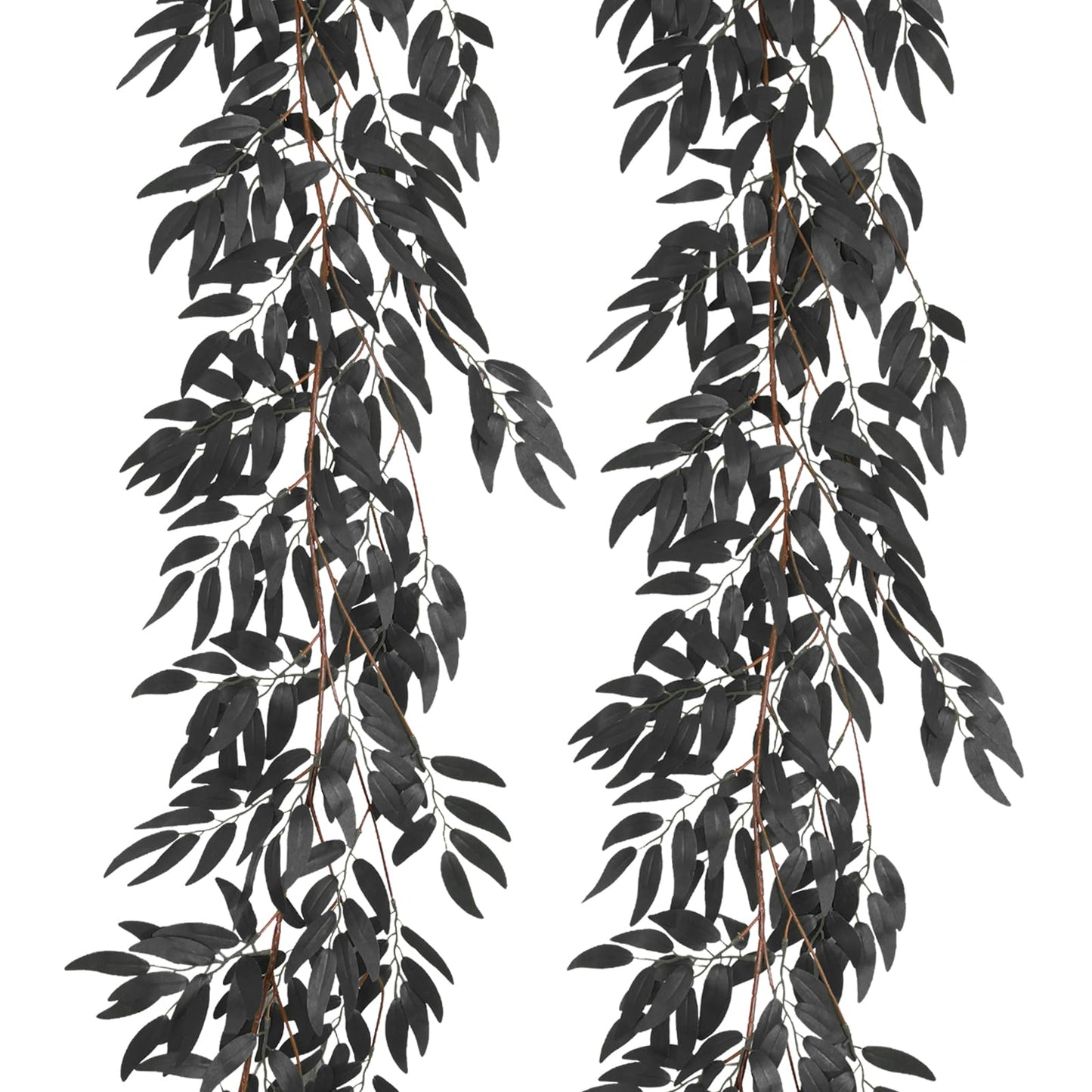 RECUTMS Artificial Hanging Willow Leaves Vine Twigs 2Pcs 5.7Ft Halloween Black Leave Garland Fake Silk Willow leaf Ivy Faux Greenery Plant for Indoor Outdoor Jungle Birthday Fall Christmas Party Decor
