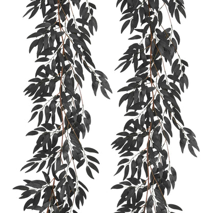 RECUTMS Artificial Hanging Willow Leaves Vine Twigs 2Pcs 5.7Ft Halloween Black Leave Garland Fake Silk Willow leaf Ivy Faux Greenery Plant for Indoor Outdoor Jungle Birthday Fall Christmas Party Decor