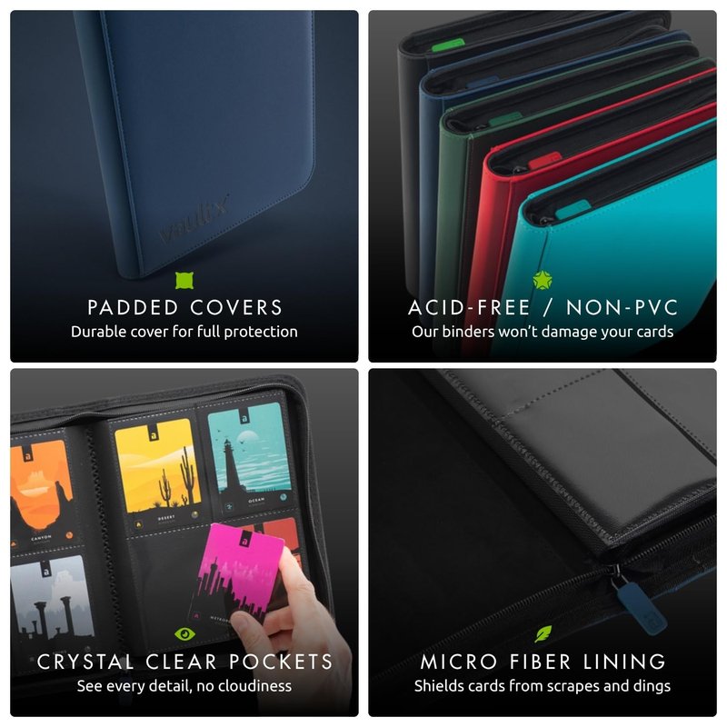 Vault X 4 Pocket Zip Binder, 160 Cards, Exo-Tec Material, 20 Side-Loading Pages (Blue)