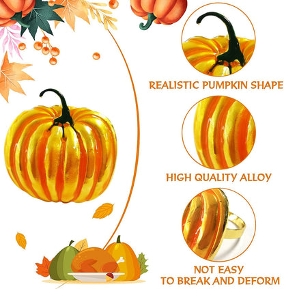 Getfitsoo Thanksgiving Pumpkin Napkin Rings Set of 6, Halloween Napkin Holder, Metal Napkin Rings for Family Gatherings Holiday Party Home Kitchen Dinner Table Setting (Pumpkin)