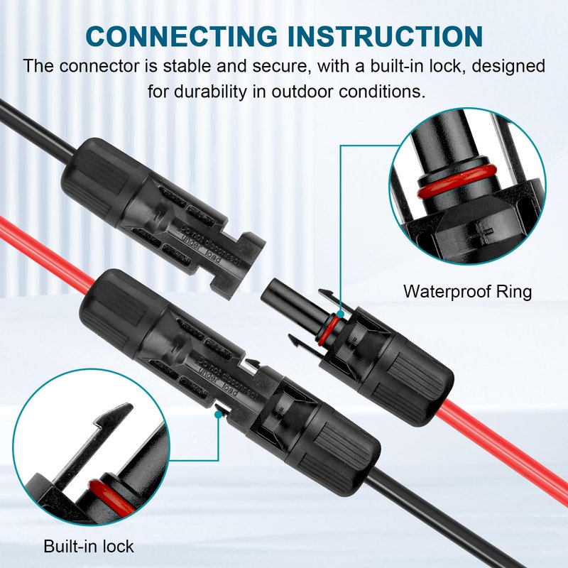 10 AWG Solar Extension Cable 25FT, Flexible Solar Panel Wire with Male to Female Connector Parallel Tinned Copper Wire for Solar Panel, Automotive, RV, Boat, Outdoors