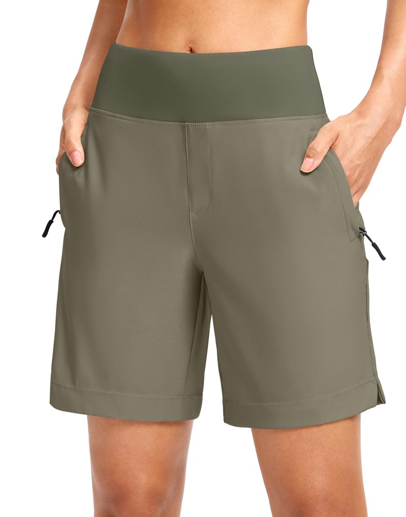 SANTINY Women's 5''/ 7''Hiking Shorts with 3 Zipper Pockets Lightweight Quick Dry Golf Shorts for Women Athletic Walking (Grey Sage_7-M)