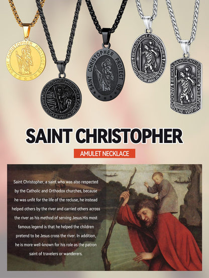 FaithHeart St Christopher Necklace for Men Protective Jewellery Childrens Saint Christopher Pendant with Sturdy Chain Stainless Steel Catholic Necklaces Womens Gifts for Birthday