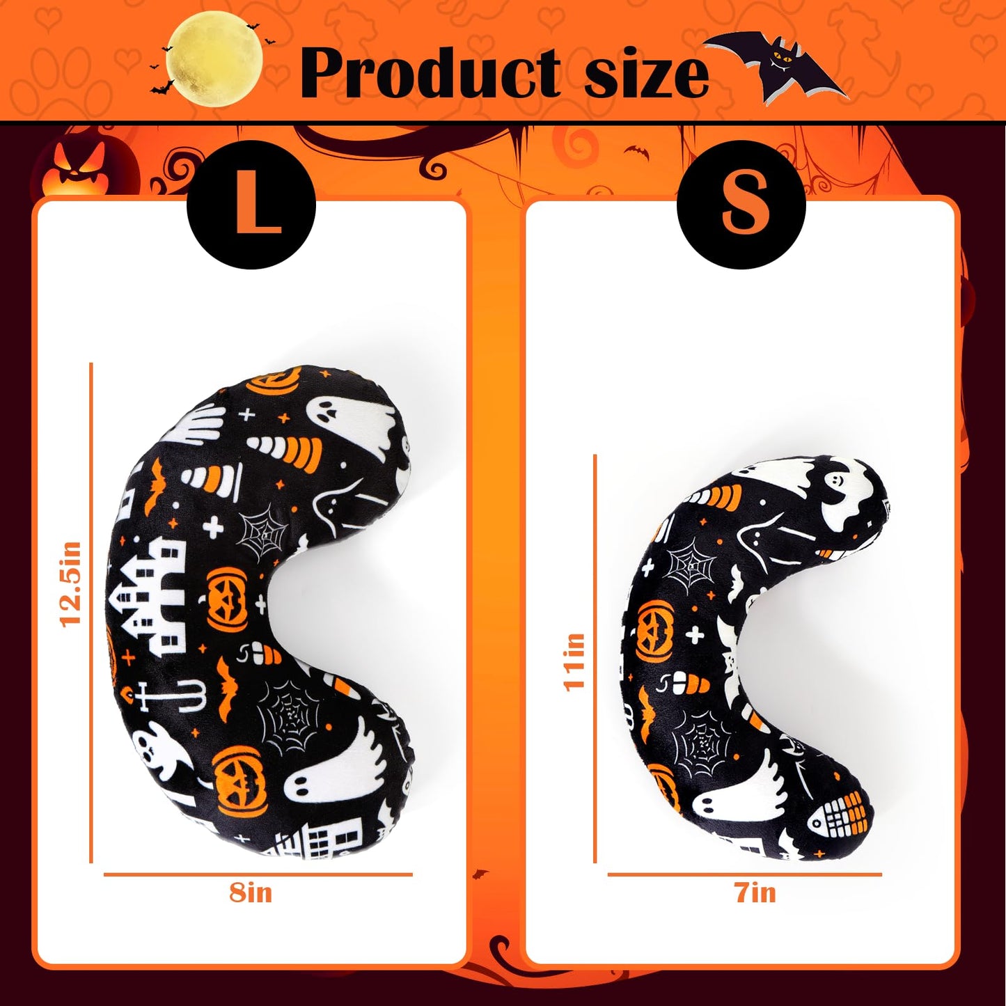 BABORUI Dog Pillow for Small Dogs, U Shaped Dog Neck Calming Pillow for Joint Relief Sleeping Improve, Machine Washable Pet Pillow for Dogs & Cats(Halloween)