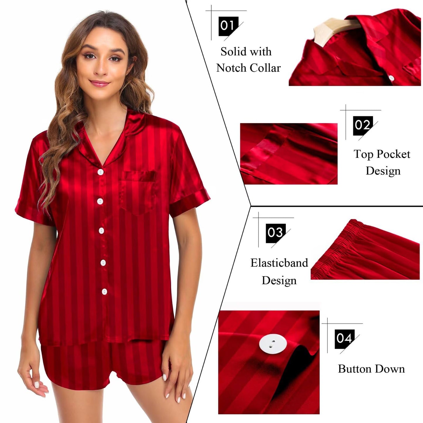 SWOMOG Couple Satin Matching Pajamas Sets Women & Men Short Sleeve Sleepwear Silk Button Down Nightwear 2 Pieces Loungewear