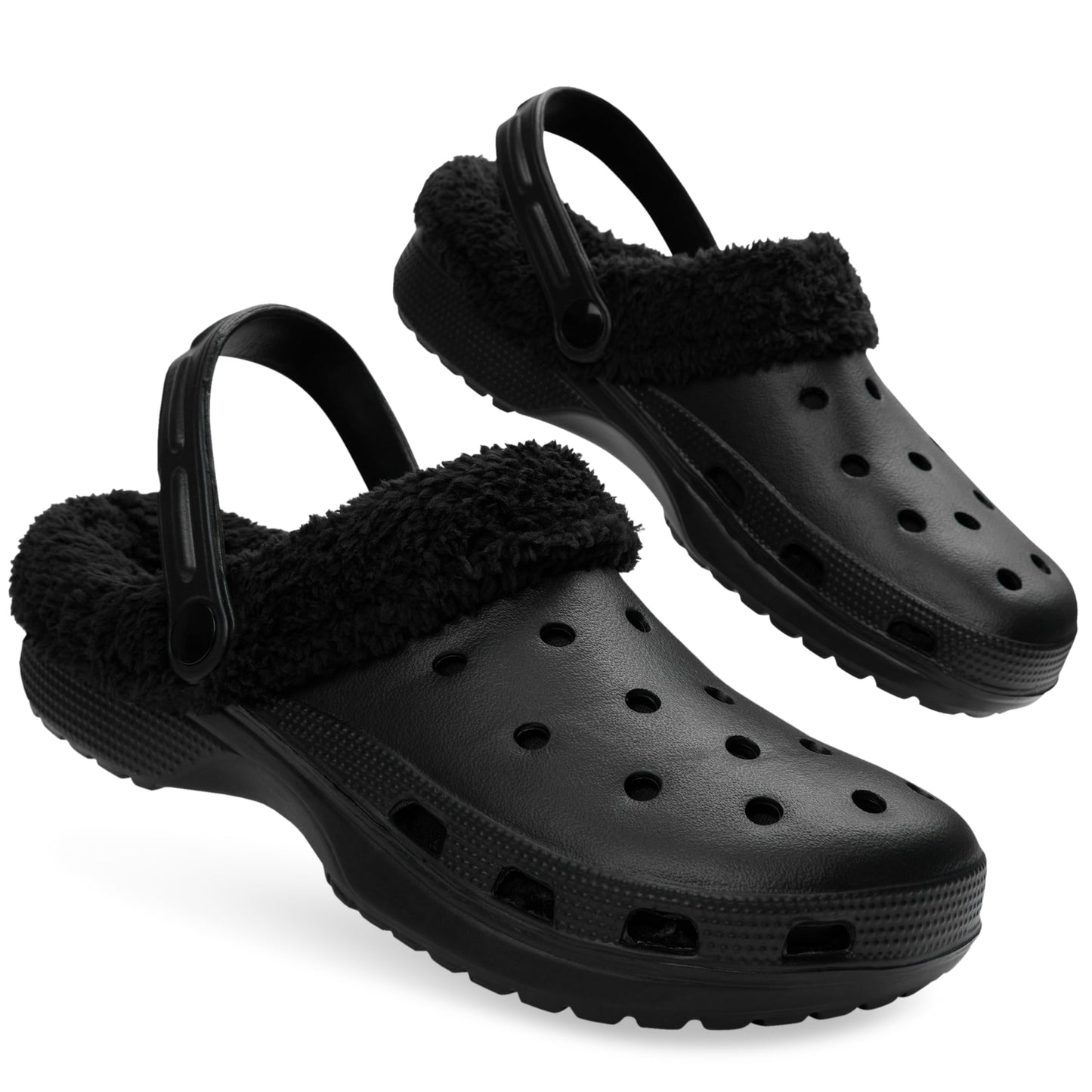 CityComfort Men's Teens Clogs Winter Classic Fleece Lined House Shoes - Warm Garden Shoes Slip On with Strap (Black, 9 UK)