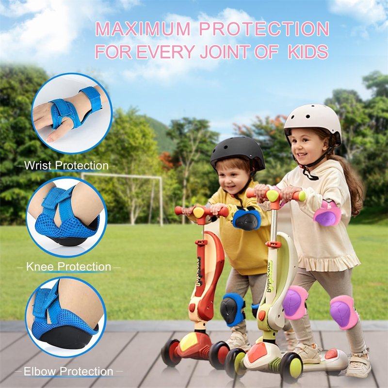 Kids Protective Gear Set, Knee Pads for Kids 3-10Years Toddler Knee and Elbow Pads with Wrist Guards Boys or Girls for Skating Cycling Bike Rollerblading Scooter Bike (Purple Pink, M(6-10years))