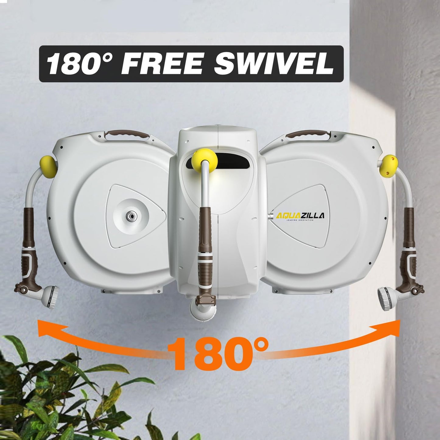 Retractable Garden Hose Reel, 5/8 in 65+6 ft, Heavy Duty Wall Mounted Water Hose Reel, Spring Power Automatic Rewind, Any Length Lock, 180° Swivel Bracket, 10 Pattern Spray Nozzle