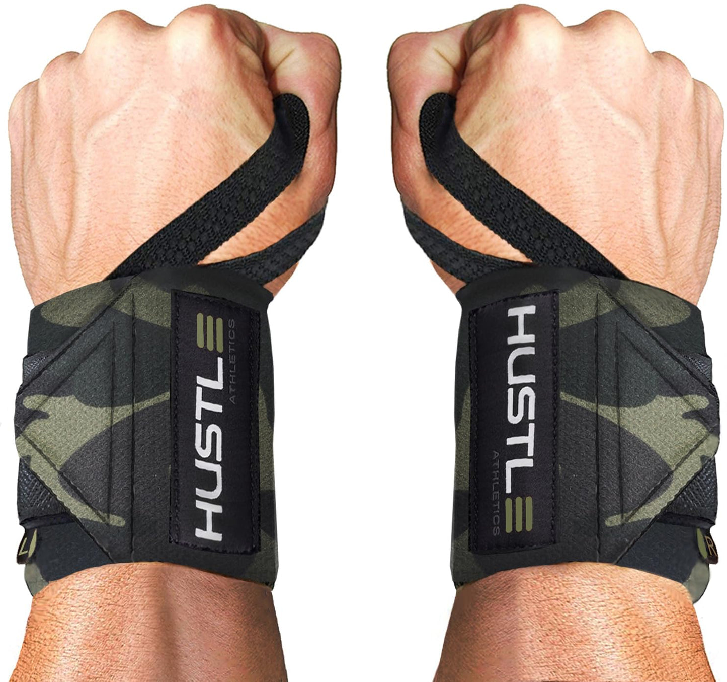 Hustle Athletics Wrist Wraps - Best Weightlifting Support (Professional Competition Grade Wrap) - Brace Your Wrists to Push Heavy, Avoid Injury & Improve Your Workout - for Men & Women