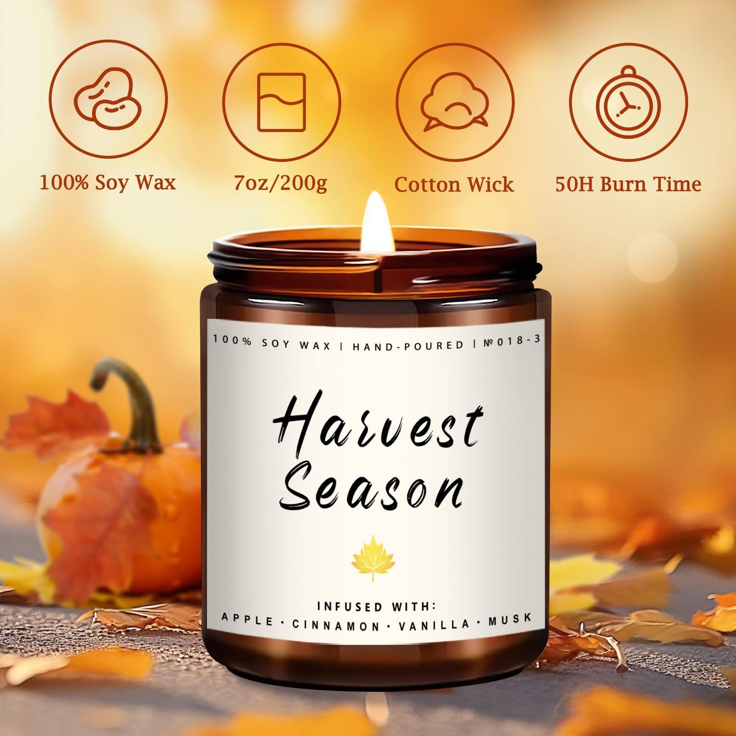 Auelife Fall Candle Set | 4 Pack Scented Candles for Home - Candle Gifts for Women Men, Soy Candles Home Scented | Autumn Fragrance of - Apple Pie/Cinnamon/Harvest/Wreath