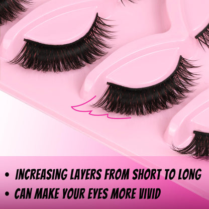 Veleasha Cat Eye Lashes Natural Look Fox False Eyelashes Gorgeous Wispy & Lightweight Faux Mink Lashes for Doll Eye Makeup 5 Pairs Pack (Charming)