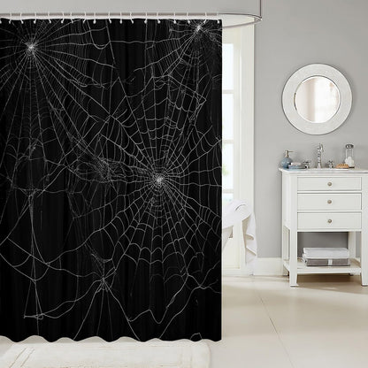 Feelyou Spider Web Bath Curtain Halloween Theme Spider Print Shower Curtain Black White Decor Bathroom Curtain Set Polyester Trick or Treat Waterproof Shower Curtains 72"x72"