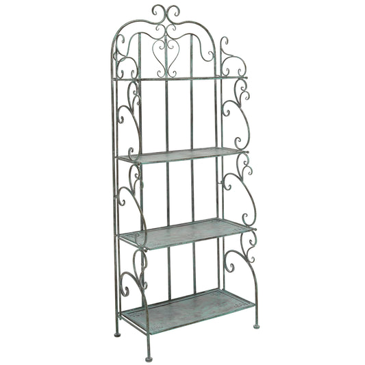 SAFAVIEH Outdoor - Tyrique Antique Dark Green Victorian Wrought Iron 4-Tier Shelf Unit, Metal Plant Stand Baker’s Rack, Decorative Patio Garden Storage, 24.8" W x 12.6" D x 65.8" H (PAT5033D)