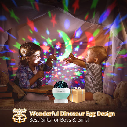artidoo Night Light for Kids - Star Projector for Bedroom with 2 Theme(Dinosaur & Starry Sky - Night Lamp,4 LED Bulbs 9 Light Color Changing with USB Cable - Dinosaur Egg Design,Unique Gift- Blue.