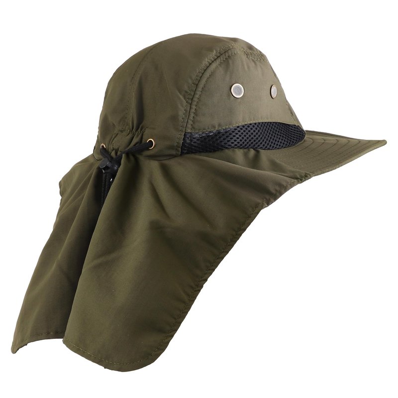 Falari Outdoor Sun Hat, Wide Brim with Neck Flap, Safari Hiking Gardening Fishing Hat - Army Green