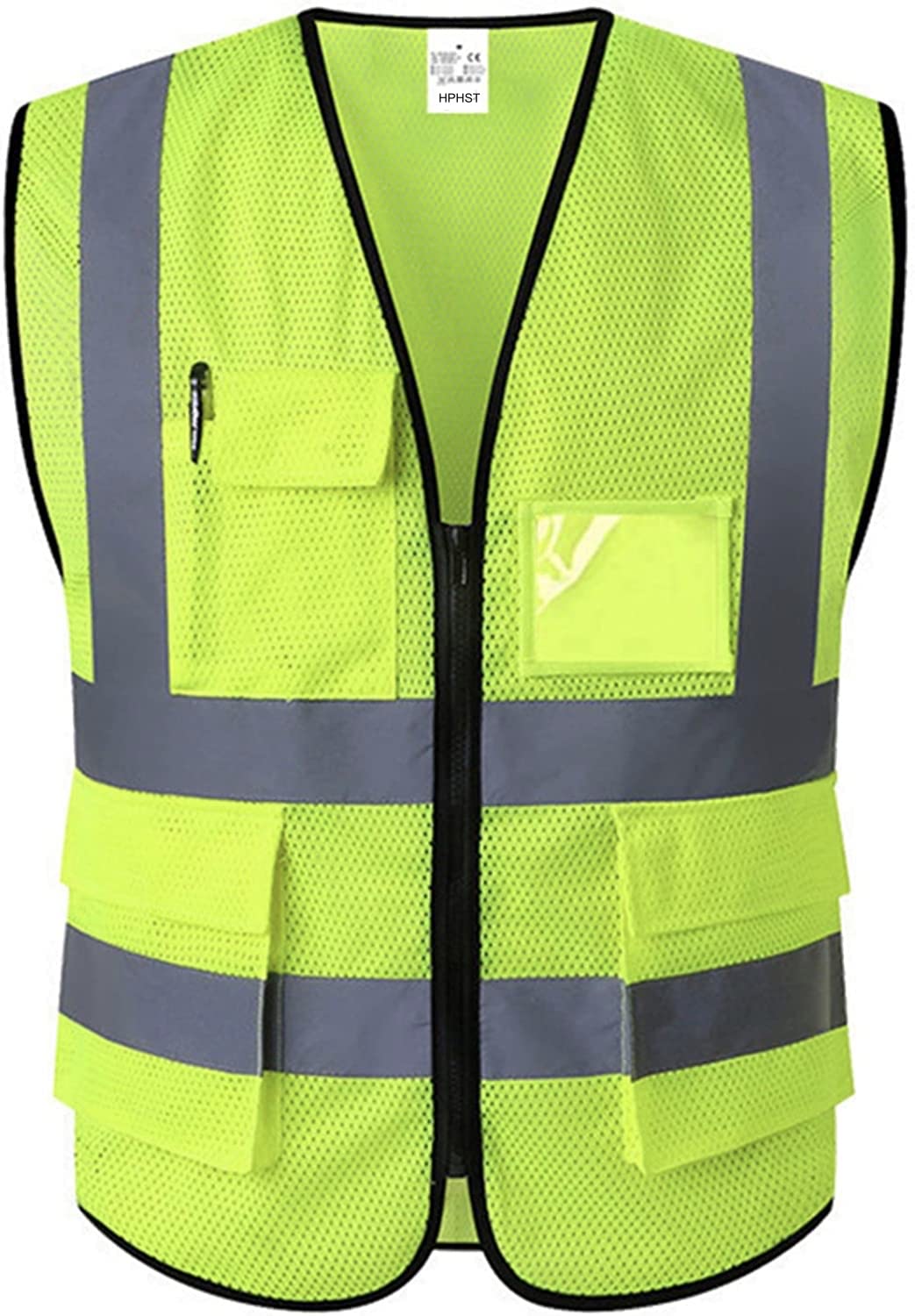 HPHST High Visibility Cycling Vest for Men and Women with Zip Reflective Vest Work Vest Yellow