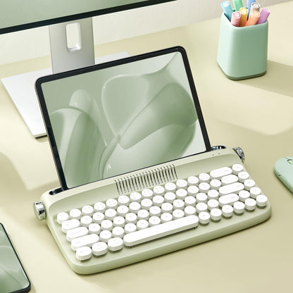 YUNZII Upgraded Wireless Typewriter Keyboard,with Retro Integrated Stand,USB-C/Bluetooth,Cute Round Keycaps, USB-C/Bluetooth Connection for Table, Phone, PC and Win/Mac/Android (B309, Baby Pink)