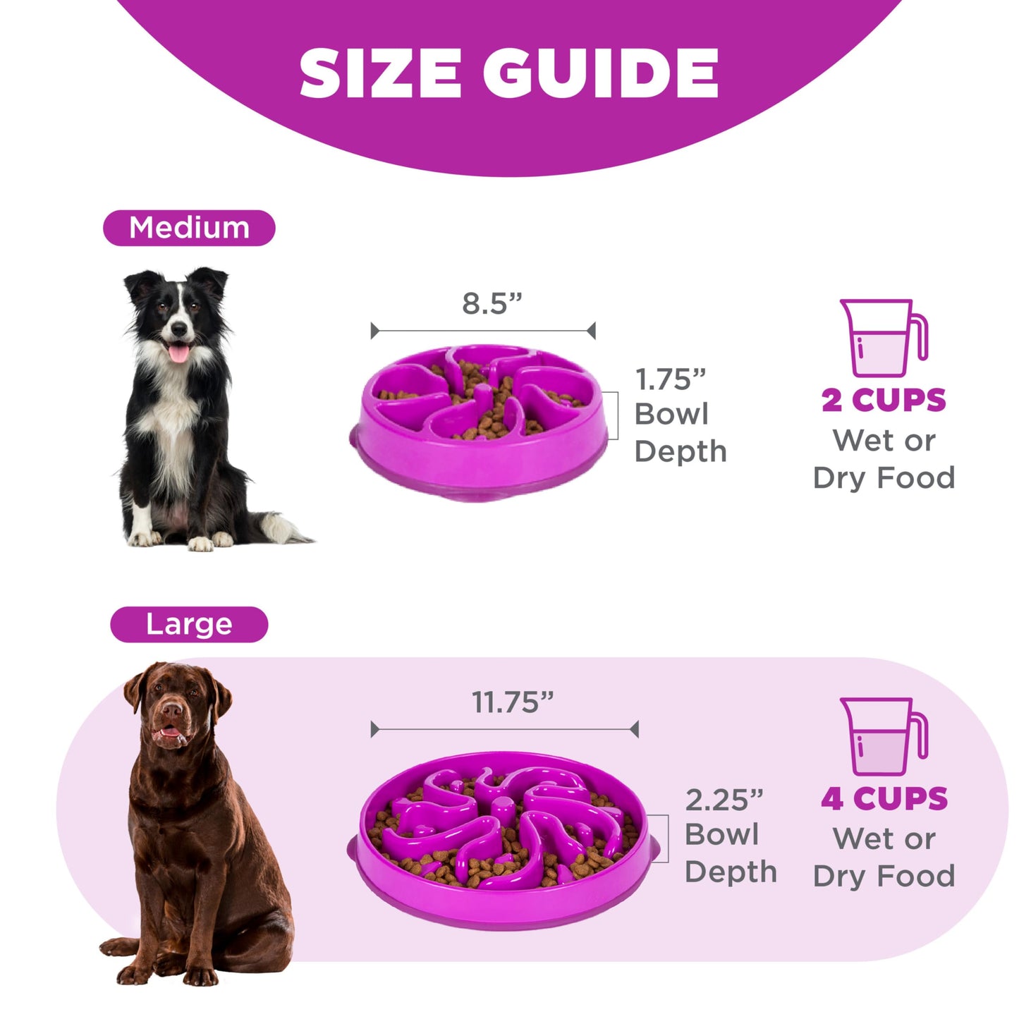 Outward Hound Fun Feeder Slo Bowl, Large Slow Feeder Dog Bowl, 4 Cups, Purple