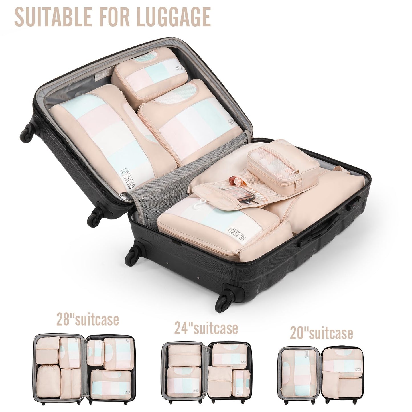 Veken 8 Set Packing Cubes for Travel, Beach Vacation Essentials Accessories for Cruise Ship, Suitcase Organizer Bags for Luggage with Hanging Toiletry & Shoe Bag, Birthday Gifts for Women Mom Her