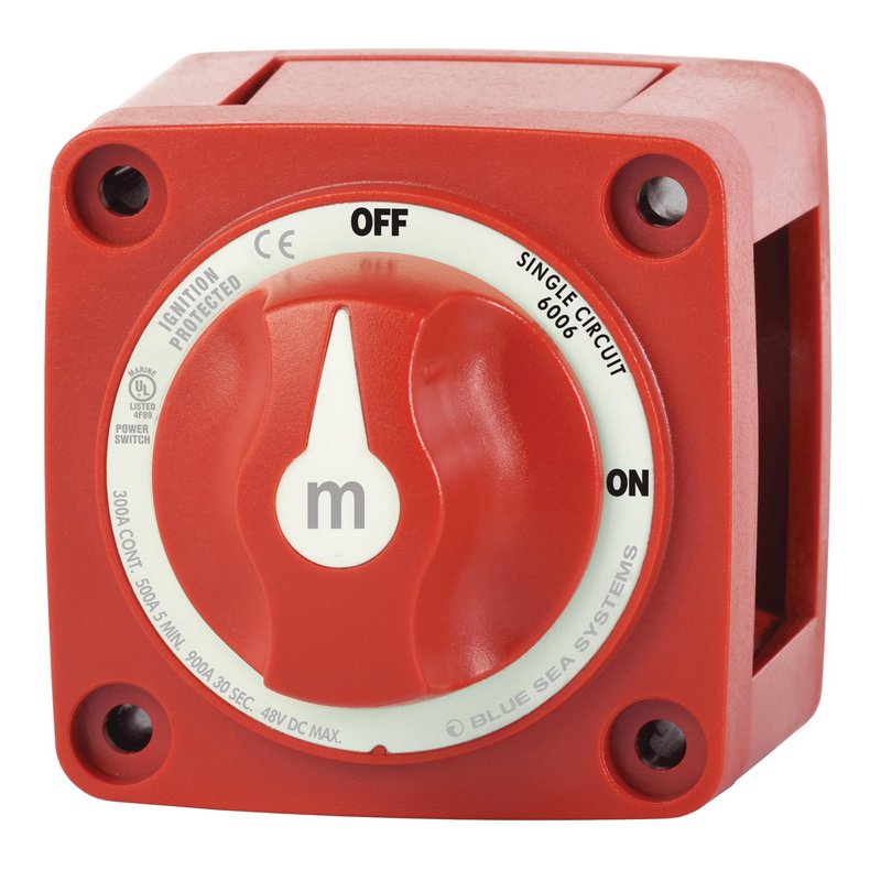 Blue Sea Systems m-Series Battery Switch ON/OFF with Knob, 6006, Red