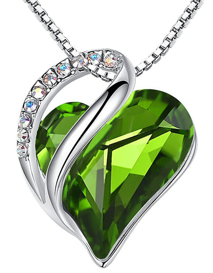 Leafael Valentine's Day Gift Necklaces for Women, Infinity Love Birthstone Heart Crystal Pendant, Birthday Anniversary Jewelry for Wife, Mom, and Her, Silver Plated, 18" + 2" Adjustable Chain