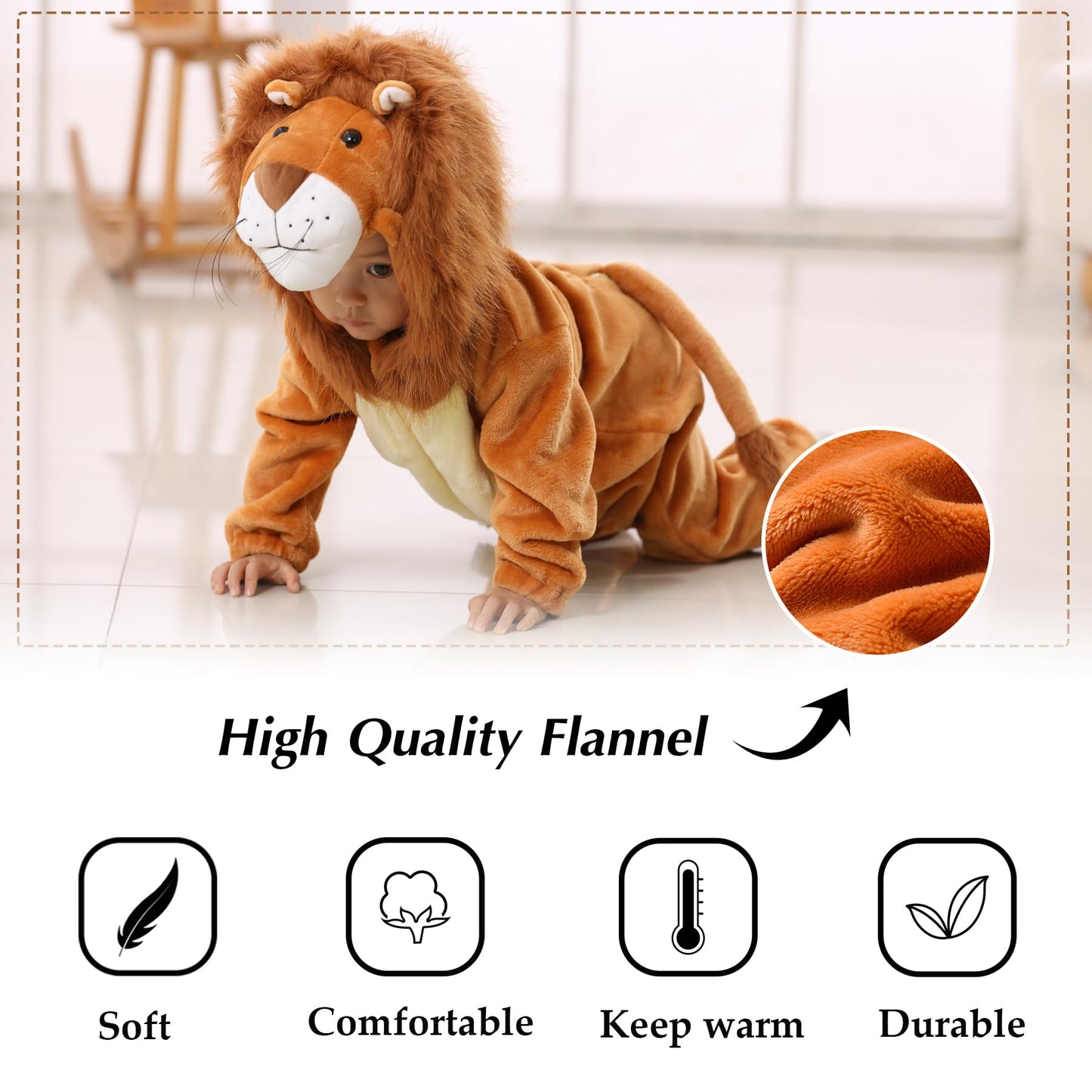TONWHAR Infants Toddlers Halloween Cosplay Lion Costume Kids' Animal Outfit Snowsuit(2-3T,Lion)