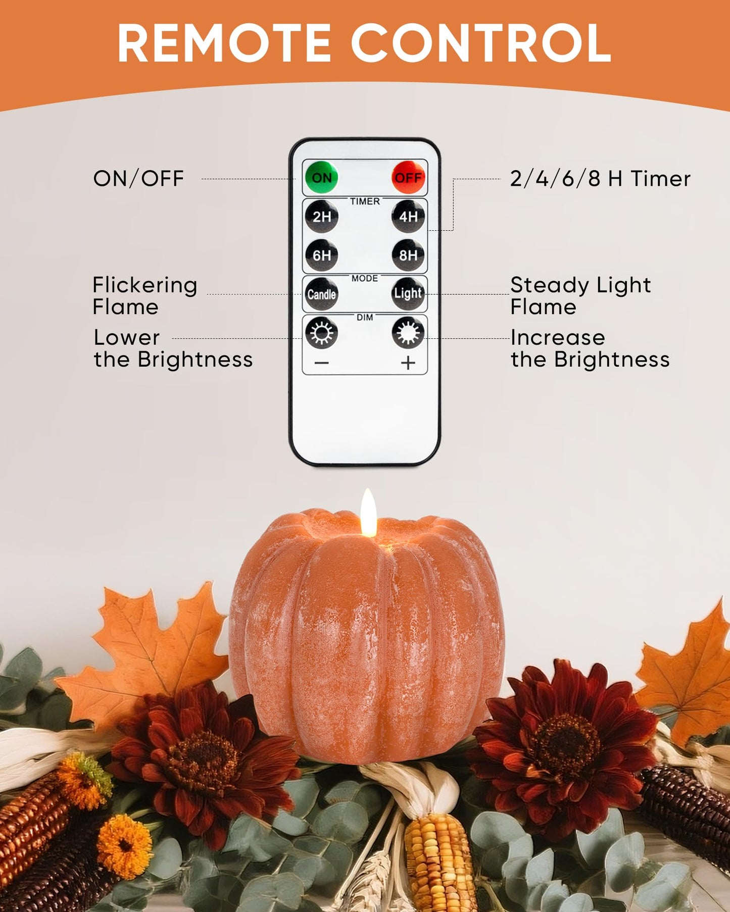 Homemory Flickering Flameless Wax Pumpkin LED Candle with Remote, Timer, Dimmer, Battery Operated Candle for Thanksgiving Gifts -Halloween, Fall Harvest Decor for Tiered Tray Table Indoor