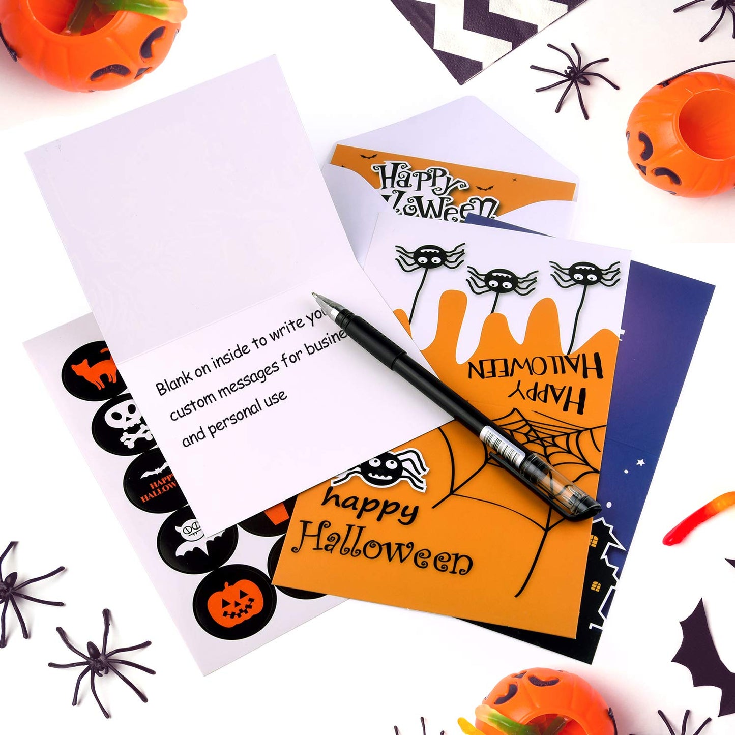 TUPARKA 30 Pack Halloween Greeting Cards with Envelopes and Halloween Stickers, 6 Halloween Designs