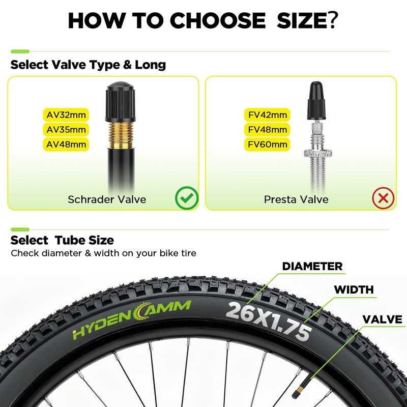 Hydencamm 2 Pack 26x1.75/2.125 Tire Tubes, 26x1.75 26x1.95 26x2.10 26x2.125 with 35mm Schrader Valve, Butyl 26x1.95 Bike Tube with 2PCS Levers, Compatible with MTB and Cruisers, City Bikes, Road Bikes