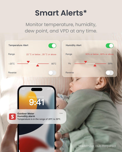 SwitchBot IP65 Indoor Outdoor Hygrometer Thermometer Wireless, 100m Bluetooth Range, Refrigerator Thermometer, Dewpoint/VPD/Absolute Humidity Sensor, Free Data Storage Export, 2 Years Battery Life
