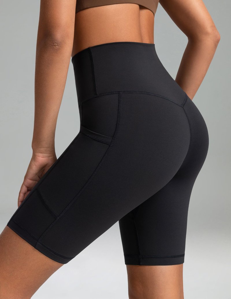 Colorfulkoala Women's High Waisted Biker Shorts with Pockets - 8" Inseam Workout Yoga Shorts Running Tights (L, Black)