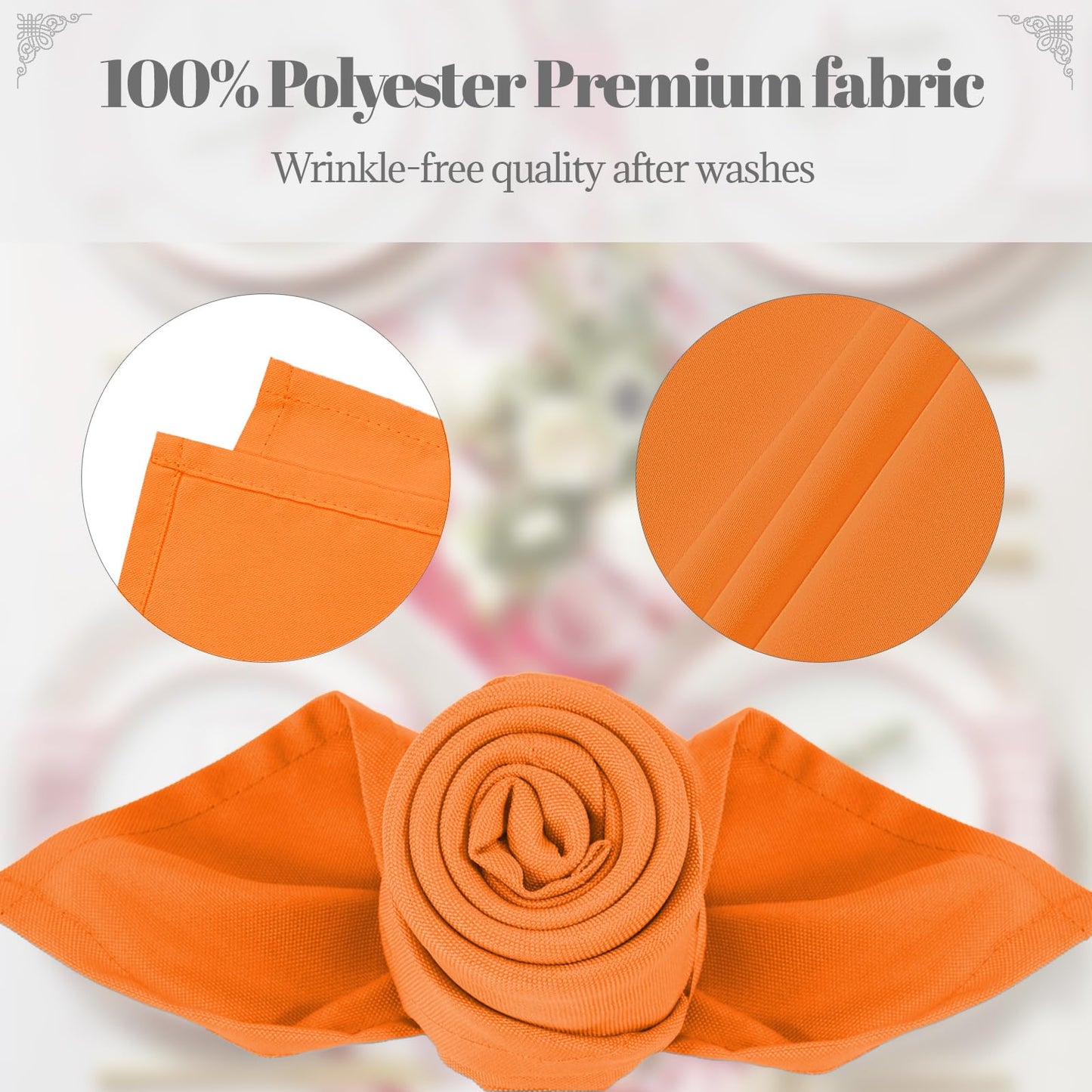 PLOYMONO Orange Heavy Duty Cloth Napkins - 17 x 17 Inch Solid Washable Polyester Dinner Napkins - Set of 8 Napkins with Hemmed Edges - Great for Parties, Fall Festival, Autumn, Halloween, Thanksgiving