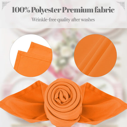 PLOYMONO Orange Heavy Duty Cloth Napkins - 17 x 17 Inch Solid Washable Polyester Dinner Napkins - Set of 8 Napkins with Hemmed Edges - Great for Parties, Fall Festival, Autumn, Halloween, Thanksgiving