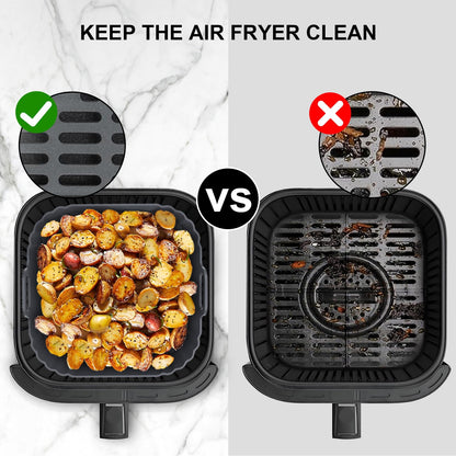 Square Silicone Air Fryer Liners 2 Pack, Compatible with Ninja AF141 181, 8.5 Inch Air Fryer Liners for COSORI 5-6.5 QT, Reusable Silicone Basket, Air Fryer Accessories