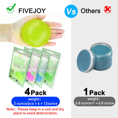 FiveJoy Car Cleaning Gels, 4-Pack Universal Auto Detailing Tools Car Interior Cleaner Putty, Dust Cleaning Mud for PC Tablet Laptop Keyboard, Camera, Printers, Calculator - 320g (2.8oz/pcs)