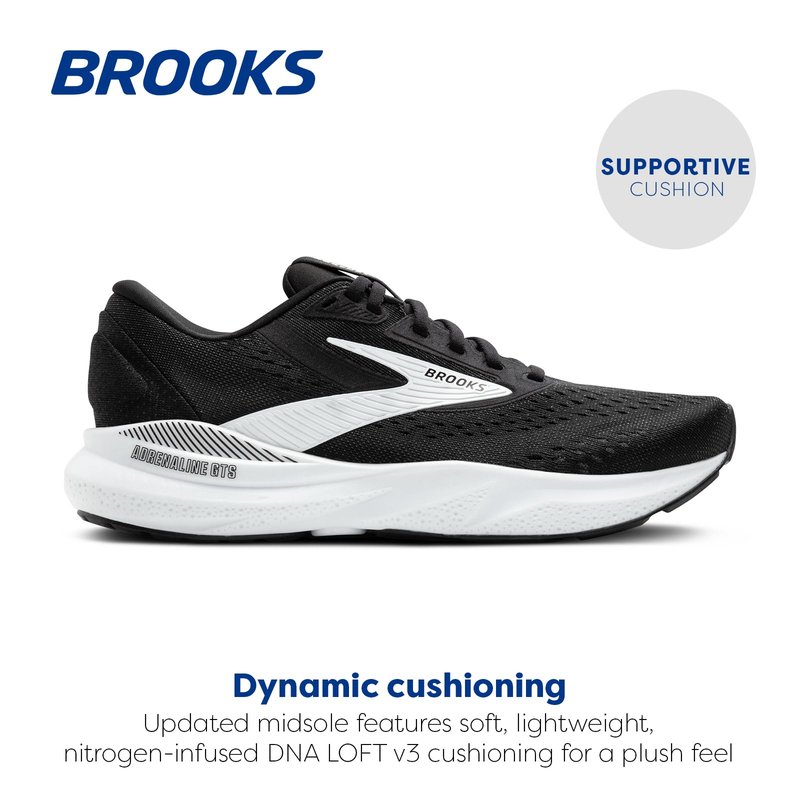 Brooks Women’s Adrenaline GTS 24 Supportive Running Shoe - Black/White - 5 Medium
