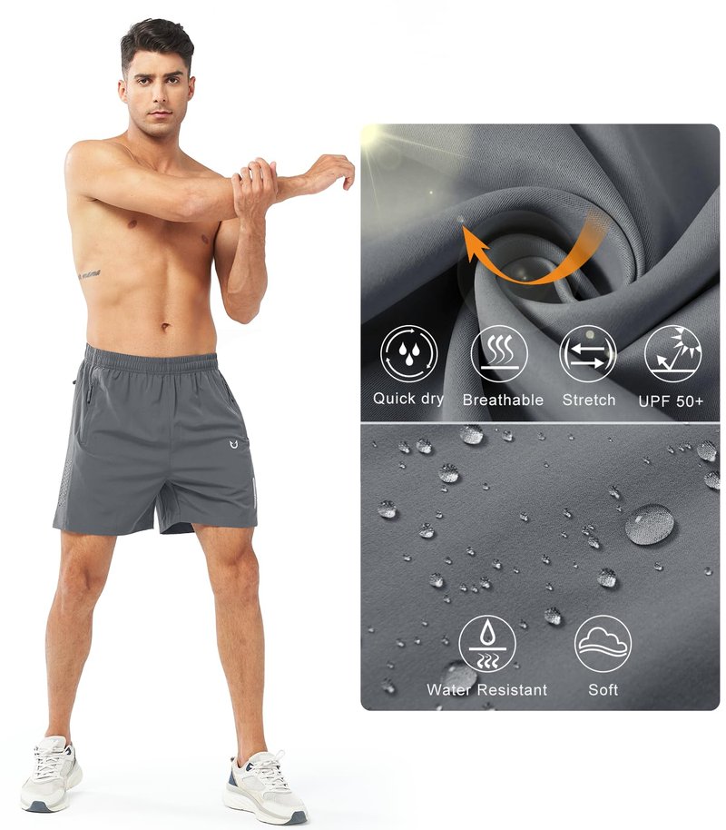 NORTHYARD Men's Athletic Running Shorts Gym Workout 7"/9"/5" Quick Dry Lightweight Sports Basketball Tennis 3 Zipper Pockets SMOKEGREY-5inch 4XL