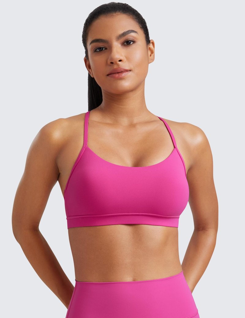 CRZ YOGA Butterluxe Y Back Sports Bras for Women - Padded Racerback Low Impact Spaghetti Thin Strap Workout Yoga Top Hibiscus Purple X-Small