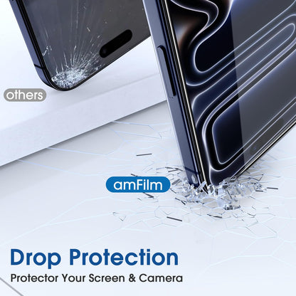 amFilm Easiest Installation OneTouch for iPhone 15 Pro Max Screen Protector [6.7 Inch] Tempered Glass + Camera Lens Protector, Auto-Alignment Tech, Bubble Free, Case Friendly, Anti-Scratch [2+2 Pack]