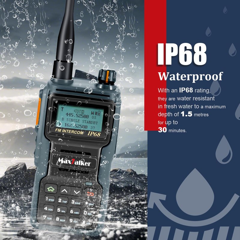 MaxTalker TK-W70 Ham Radio Long Range 5W, Handheld Radio with Programming Cable, Multi-Band Two Way Radio with 2100mAh Battery, IP68 Waterproof Ham Radio