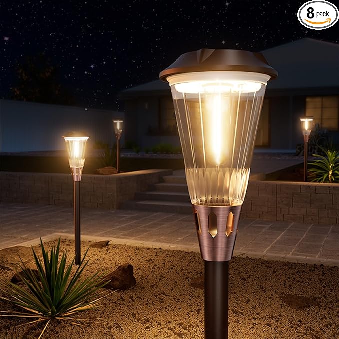 Bright Solar Pathway Lights Outdoor 8 Pack, 2-in-1 Warm&Cool Solar Lights Outdoor, Pathway Landscape Lighting Waterproof IP65, Auto On/Off Outdoor Light for Lawn Patio Walkway Garden Landscape