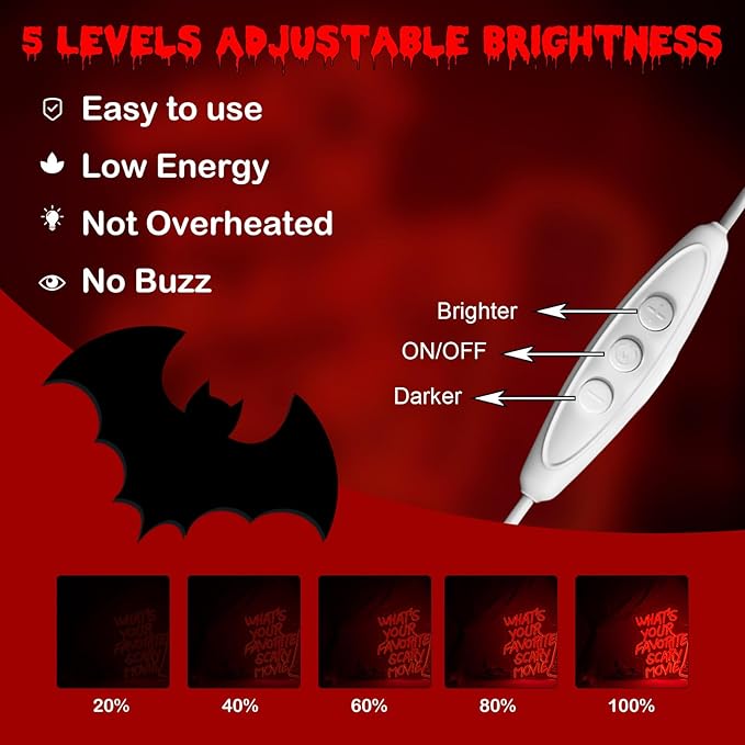 What’s Your Favorite Scary Movie Neon Sign – Red LED Wall Light with Retro Phone Design – Horror Movie Night & Halloween Party Décor