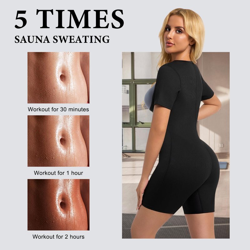 Meiosuns Sauna Suit for Women Ribbed Full Body Sweat Suits Weight Loss Jumpsuit Waist Trainer Shaper 4 in 1 Slimming Heat Trapping Sweat Shirt for Belly Fat Workout Gym Shapewear (Blue, L)